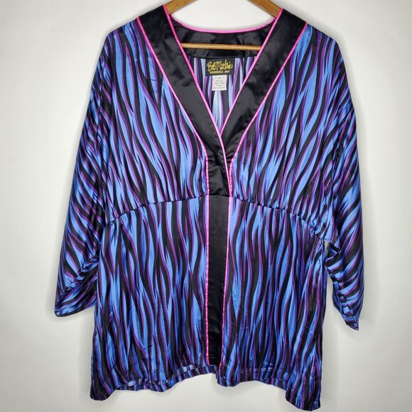 Bob Mackie Tops - Bob Mackie Womens Shadow Stripe Tigress Kimono Sleeve Silk Top Size XL Artsy